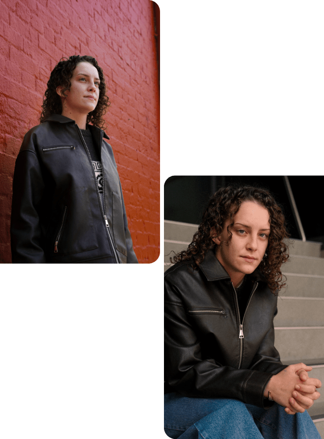 2 photos side by side. photo on the left of middle aged man. photo on the right of young female