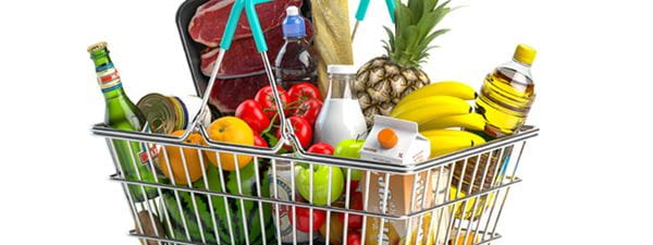 Shopping basket of fruit and vegetables