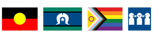 aboriginal flag, torres strait flag, lgbtqia+ flag and interpreter icon