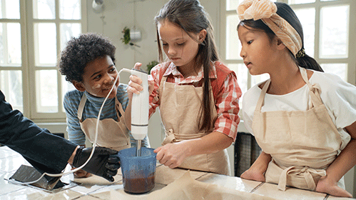 groups of young students in the kitchen