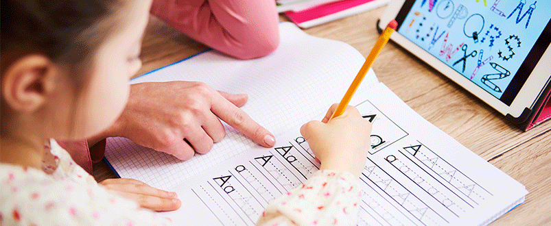 A child is practicing their handwriting 