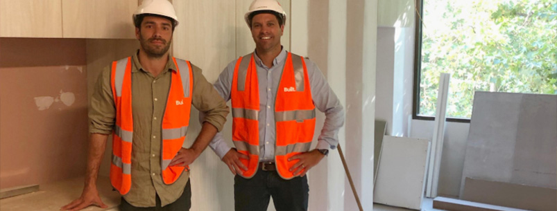 Photo of Built Contract Administrator, James Hetherington, and Project Manager, Luke Rankin at the building redevelopment site for Frontyard.