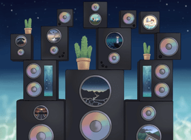 graphic of speakers and a cactus