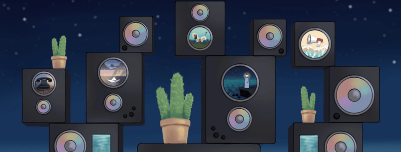 graphic of speakers and a cactus
