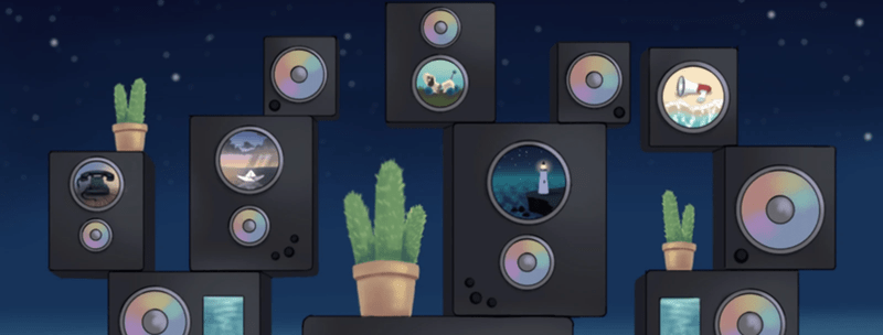 graphic of speakers and a cactus