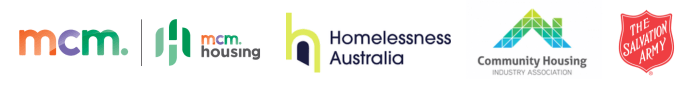 logos of mcm, mcm housing, homelessness australia, community housing industry association, the salvation army