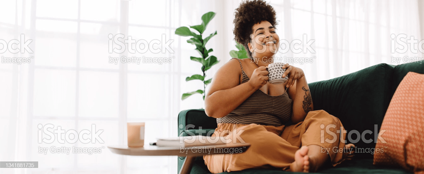Smiling lady on couch
